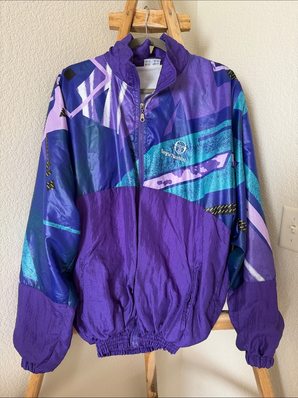 Vintage Sergio Tacchini Purple Teal Graphic Men's Windbreaker Jacket